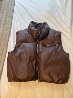 Women’s Brown Faux-Leather Puffer Vest